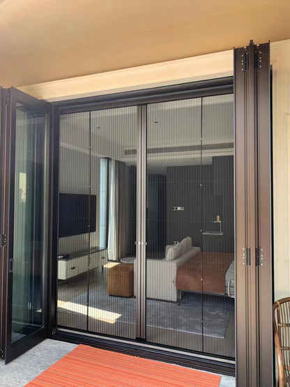 Trackless Retractable Pleated Mesh Screen Door