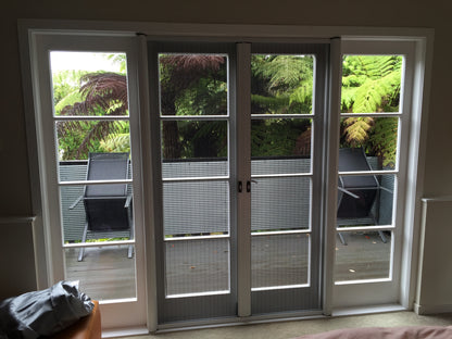 Moore Deckard Japanese Style Central Opening Folding Retractable Screen Doors With Alloy Aluminum Frame And Fiberglass Mesh Screen