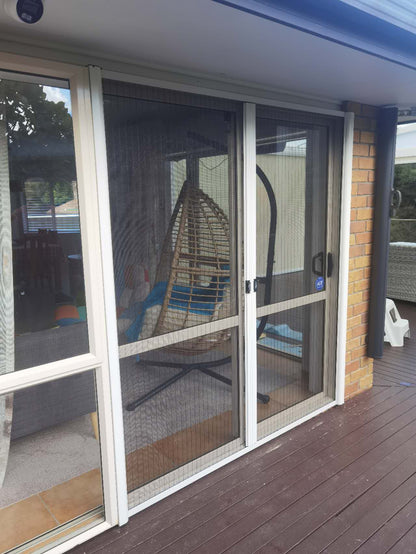 Moore Deckard Japanese Style Central Opening Folding Retractable Screen Doors With Alloy Aluminum Frame And Fiberglass Mesh Screen